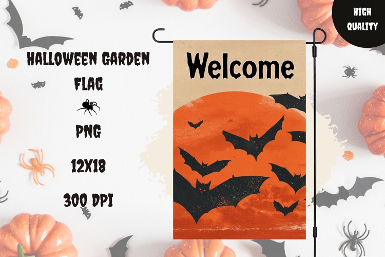 Halloween Bats Garden Flag, Welcome Garden Flag PNG