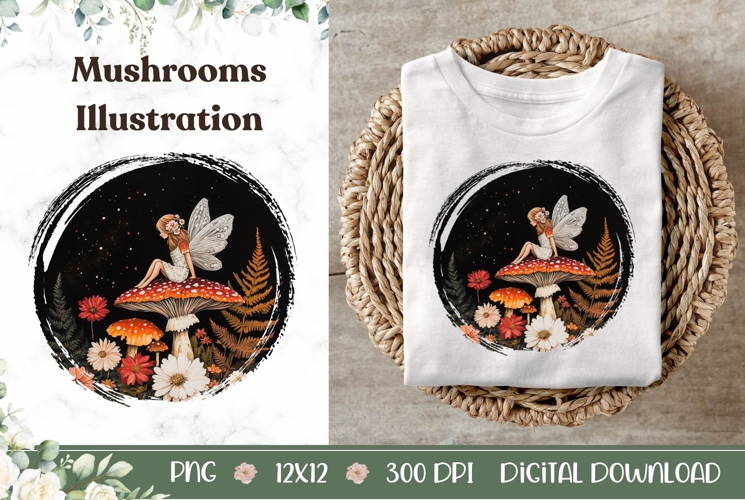 Mushrooms Illustration, Cartoon Fairy PNG