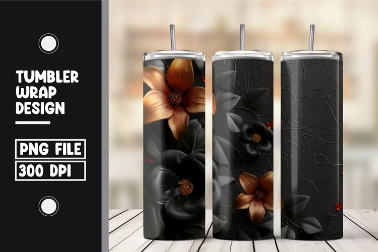 Black Gold Roses Tumbler Wrap Design