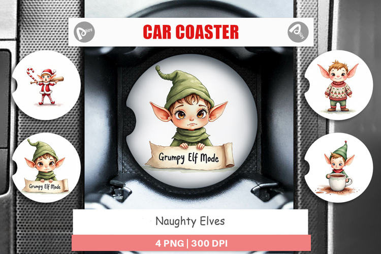 Car Coaster Watercolor Naughty Elves