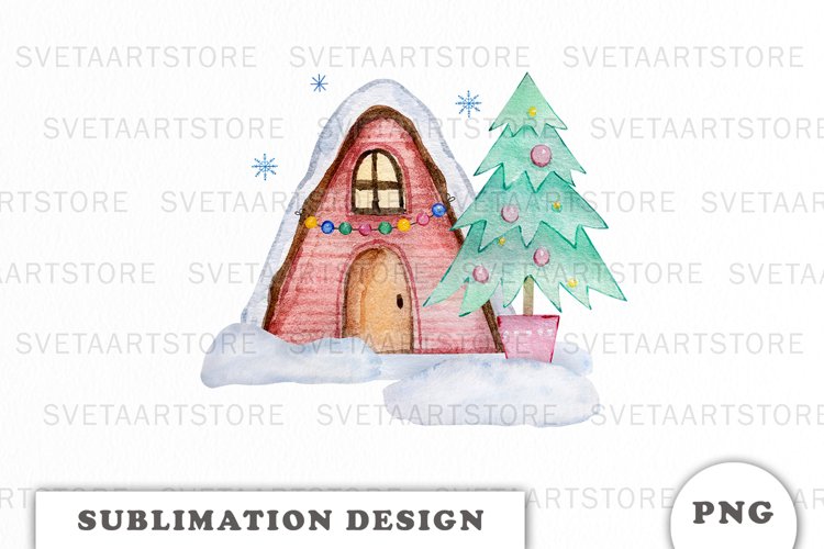 Watercolor Christmas house Sublimation design