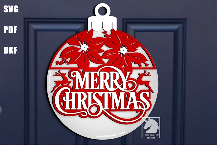 Merry Christmas Ball Sign SVG | Poinsettia Christmas Sign