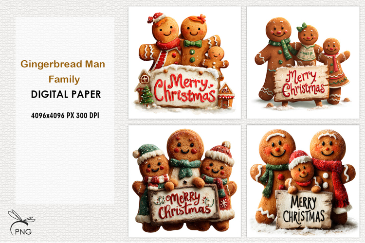 Cingerbread Man Family digital paper, background clipart