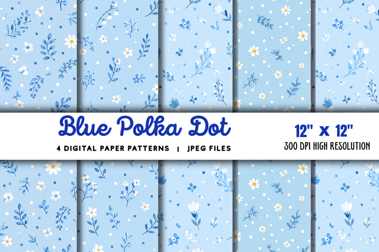 Blue Polka Dot Digital Paper JPG