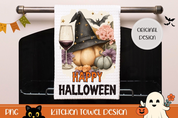 Floral Halloween Towel PNG, Boho Halloween Pumpkins Towel