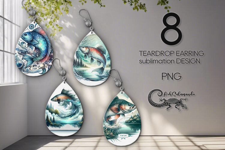 Fish On | 8 Fishing Teardrop earring sublimation designs