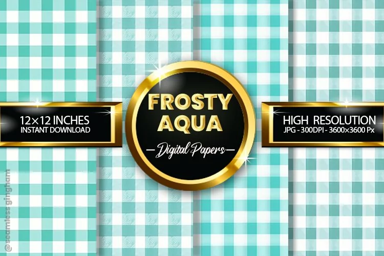 Frosty Aqua Gingham Digital Papers 04 Variations
