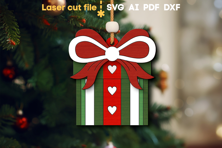 Christmas Ornament Present SVG laser cut file for Glowforge