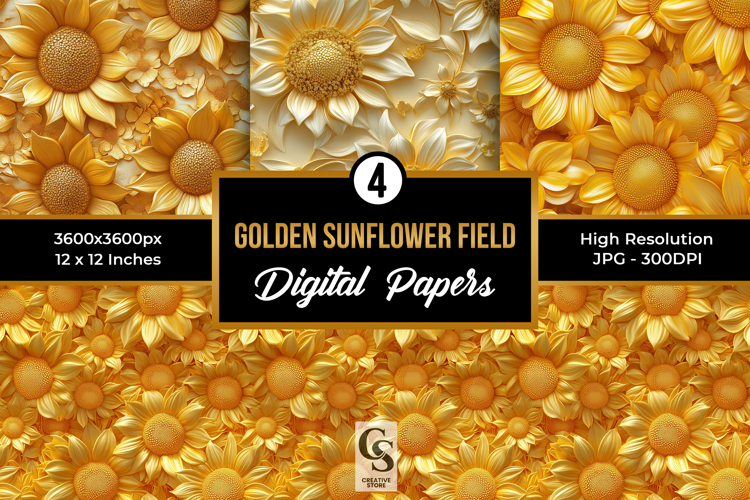Golden Sunflower Field Digital Paper