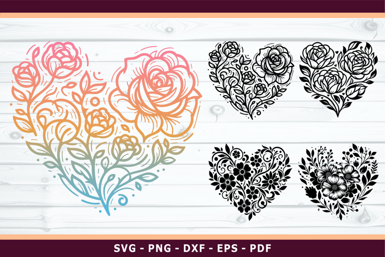 Rose Heart SVG, Floral Heart SVG, Boho Flower Heart SVG,