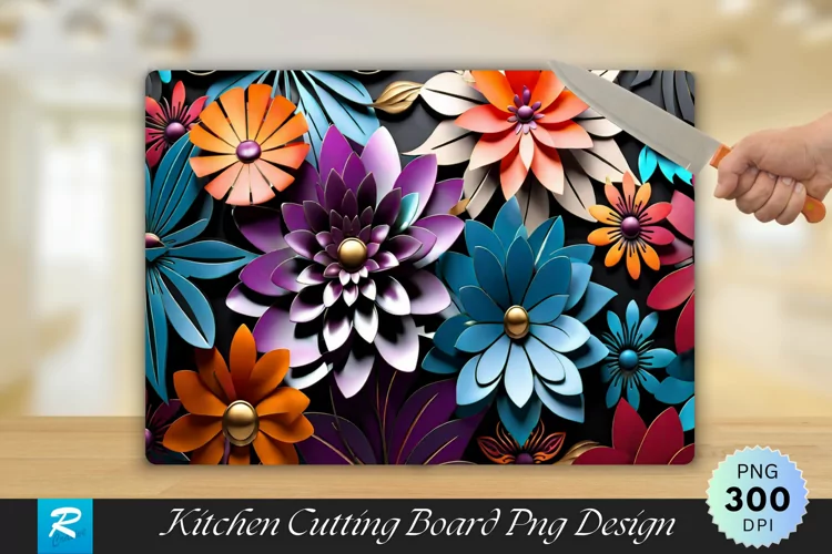 3D Flowers Cutting Board Sublimation Design
