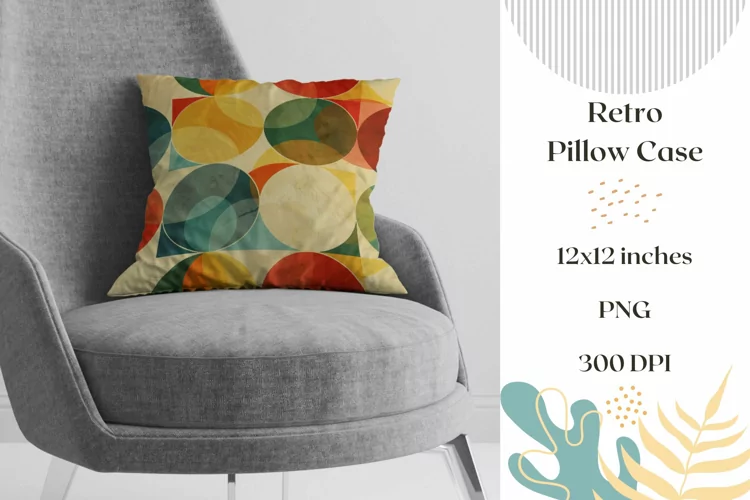 Cute Retro Pillow Case Design, Circles Pillowcase PNG