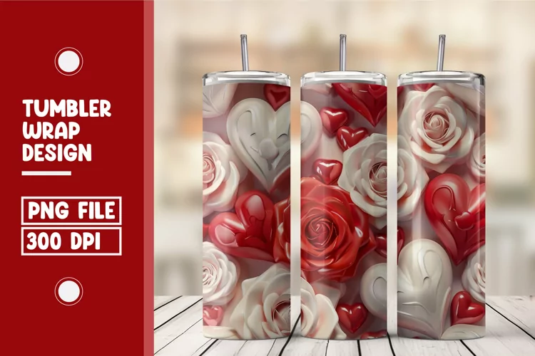 Heart Flower Tumbler Wrap Design