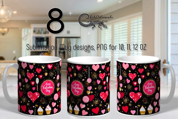 3d love Hearts | black   pink Sublimation Mug design Bundle