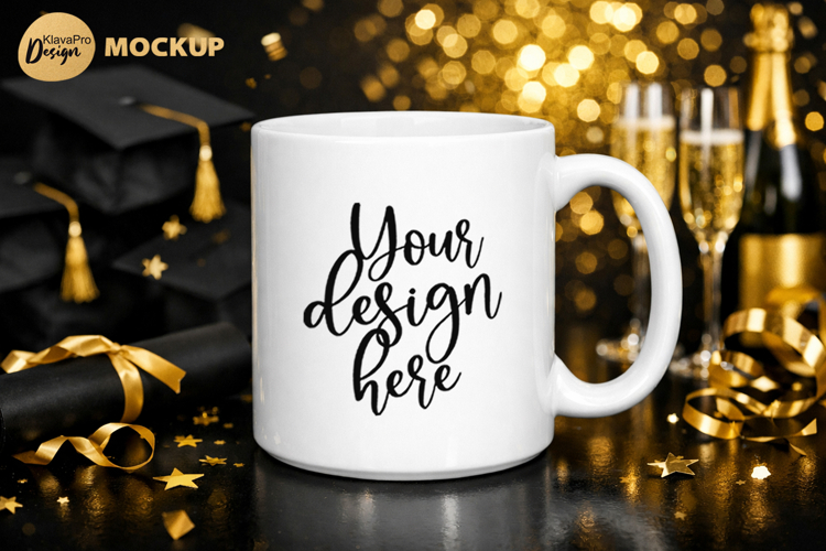 Graduation Mug Mockup White Coffee Cup PNG