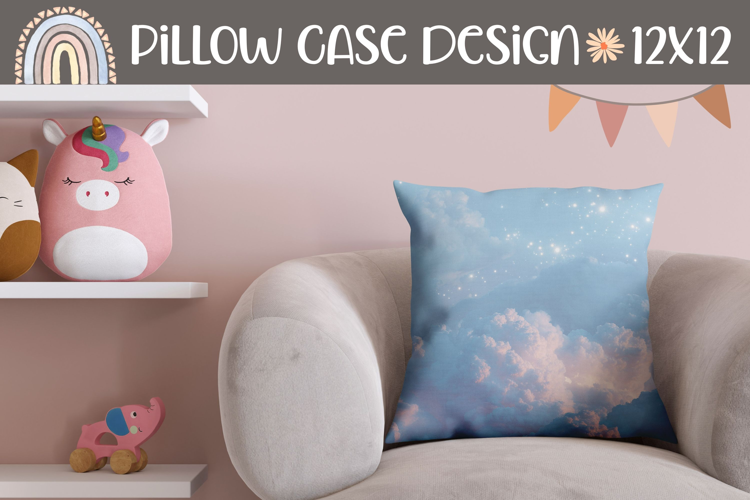 Glitter Sky Pillow Case Design, Clouds Pillow Sublimation