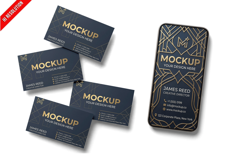 Business Card With Phone Top View