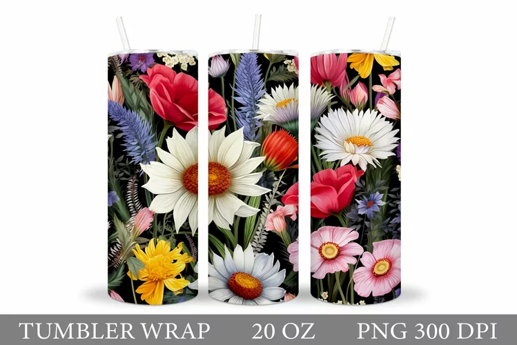 Flowers Tumbler Design. Flowers Tumbler Wrap Sublimation