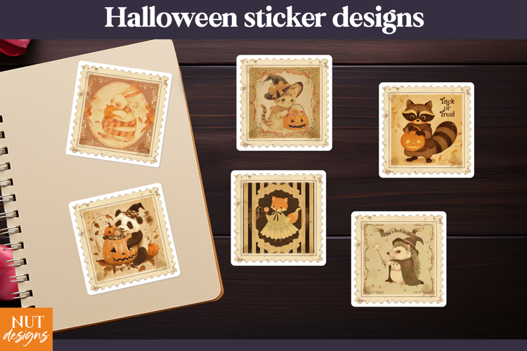 Vintage Halloween Stickers Cute Halloween post stamps