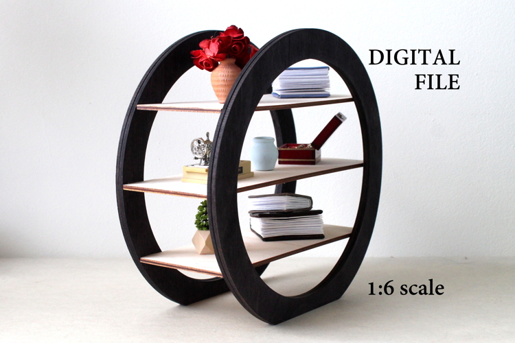 Miniature circular bookcase digital file, modern dollhouse