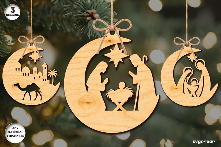 Nativity Moon Ornament Bundle | Laser Cut | SVG