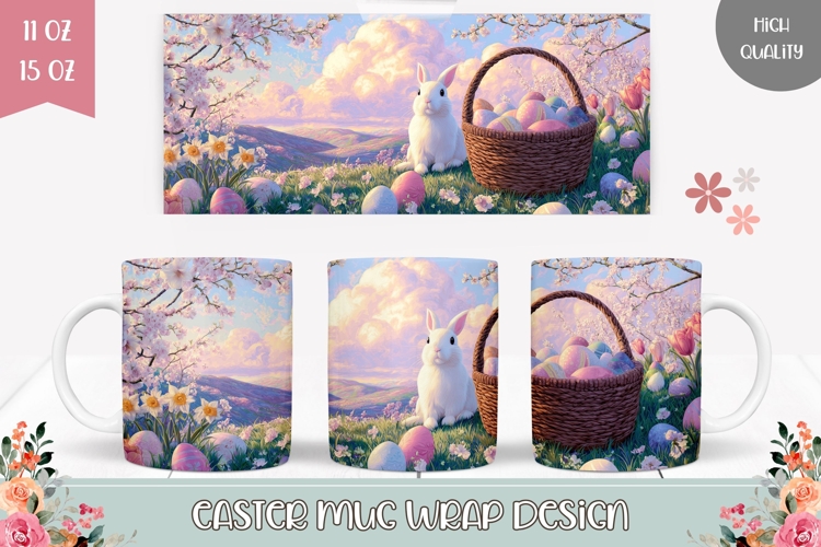 Cartoon Easter Eggs Mug Design, Easter Basket Mug Template