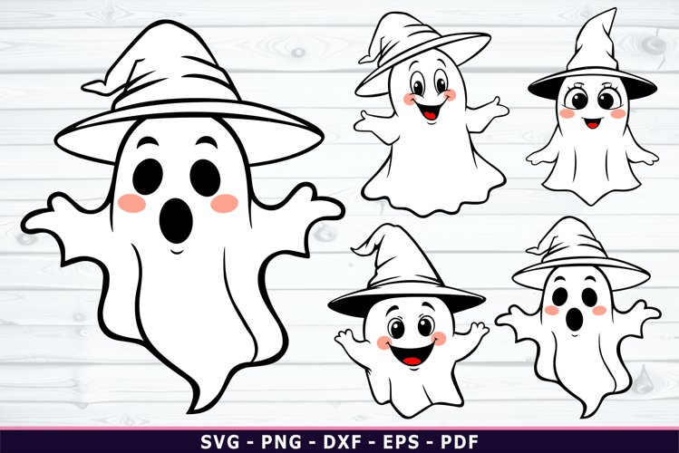 Funny Spooky Ghost wearing witch hat SVG, Halloween SVG PNG