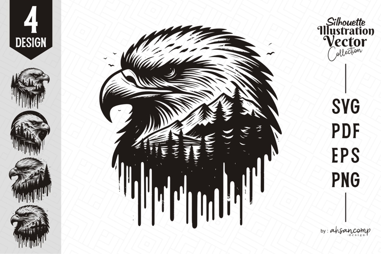 Eagle Silhouette Vector with Forest Landscape