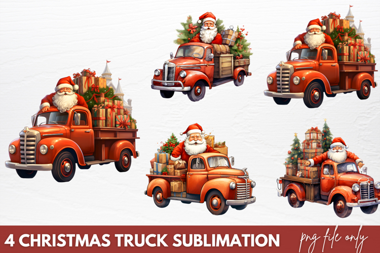 Christmas Truck Sublimation Clipart PNG