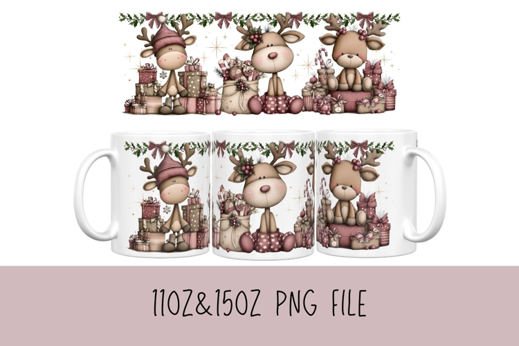 11oz, 15oz Christmas Mug Coffee PNG Sublimation, Reindeer