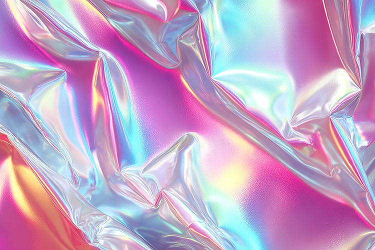 Iridescent plastic sheeting in shades of pink and blue
