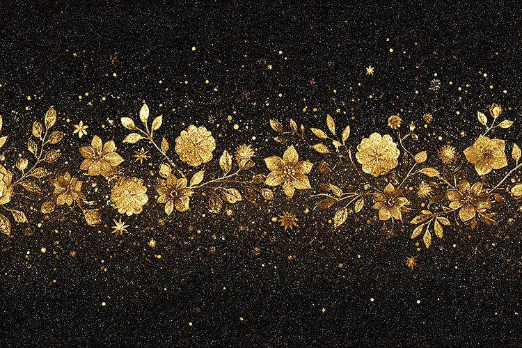 Ornate Gold Floral Border - Luxurious Black Glitter Design
