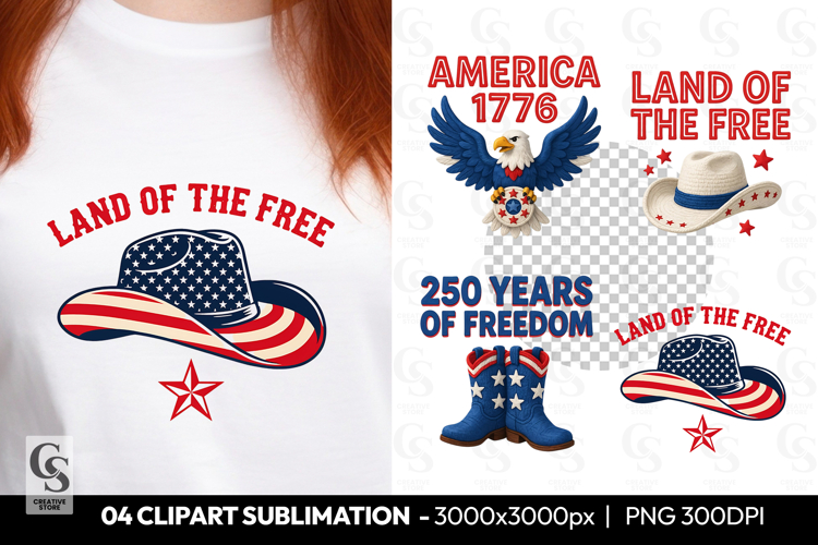 Land Of The Free Cowboy Hat Clipart Sublimation PNG