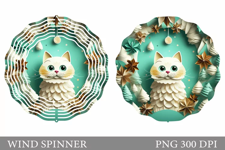 Christmas Cat Wind Spinner. Cute Cat Wind Spinner Design