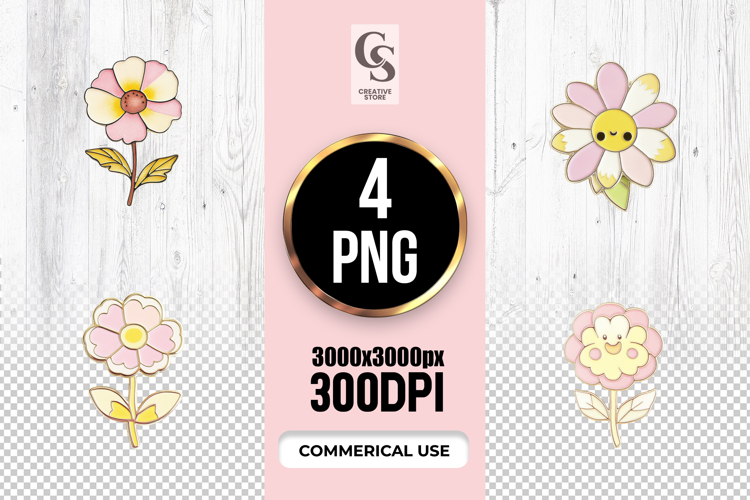 Cute Pastel Flower Illustration Clipart Sublimation PNG