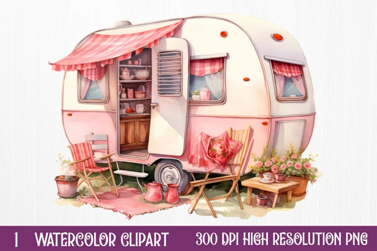 Watercolor Caravan Sublimation Clipart