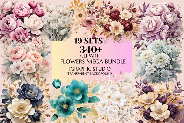 Flowers Mega Clipart Bundle, Floral Clipart, Huge Bundle