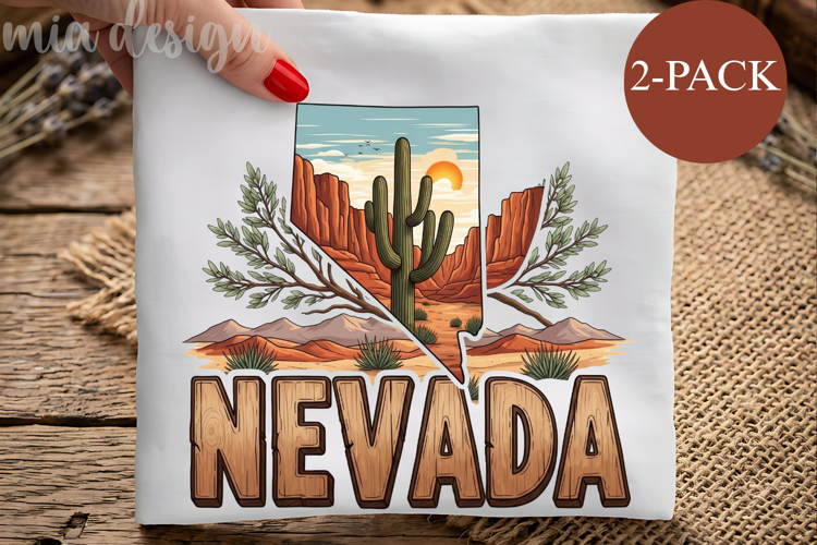 Nevada State Map PNG, Vintage Desert Cactus Sublimation
