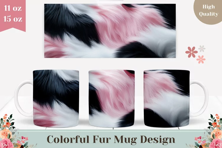 Colorful Fur Mug Template, Pink Fur Mug Sublimation
