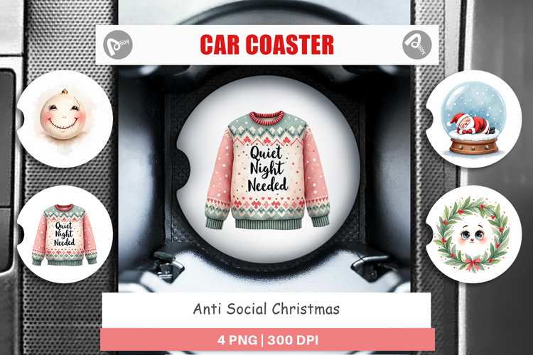 Car Coaster Watercolor Anti Social Christmas