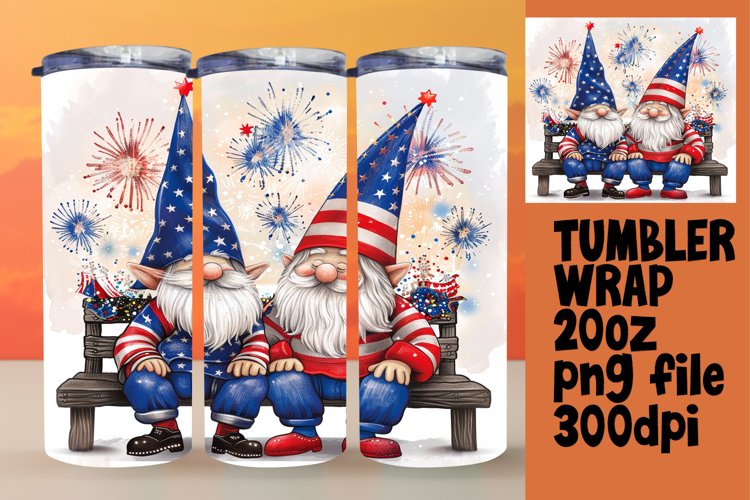Patriotic Gnome Tumbler Wrap for 20oz