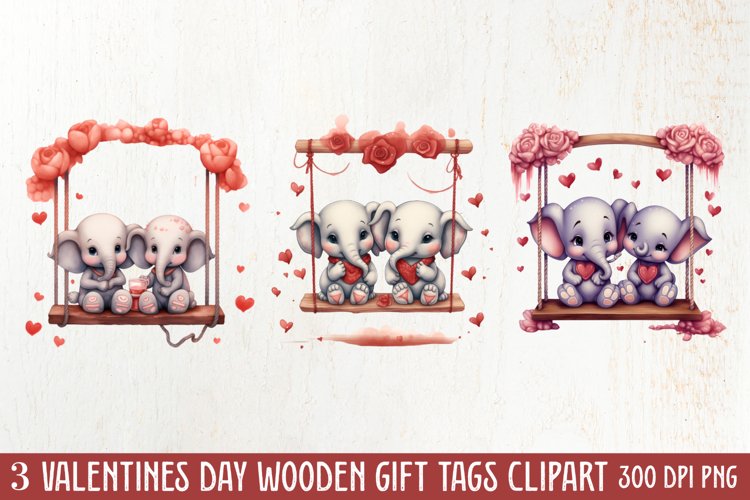 Valentine Animal On Swings Clipart, Valentine Animal Clipart example image 1