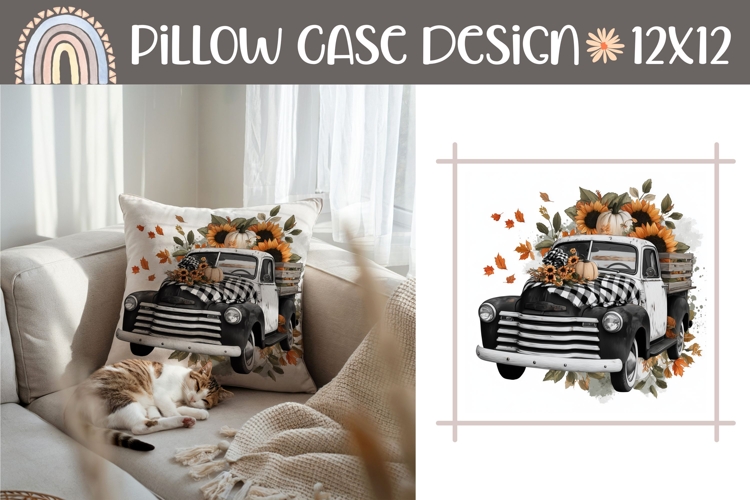 Fall Truck Pillow Sublimation, Pumpkins Pillow Template