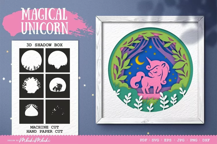 Magical Unicorn Shadow Box Template|3D SVG Papercut File