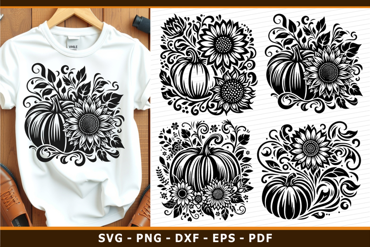 Pumpkin Sunflower SVG, Autumn SVG, Fall SVG, Floral Pumpkins
