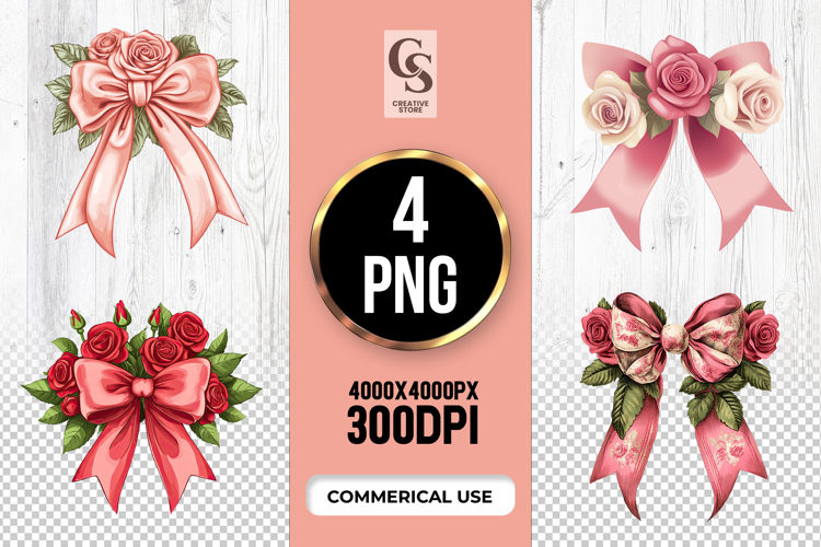 Rose Ribbon Bow Clipart Sublimation PNG