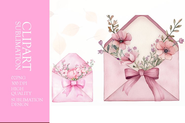 Watercolor floral envelope sublimation clipart png