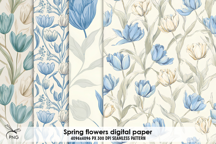 Spring flowers digital paper, seamless pattern