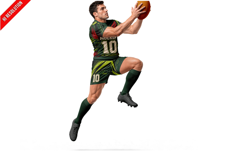 Man Wearing Rugby Uniform With Ball