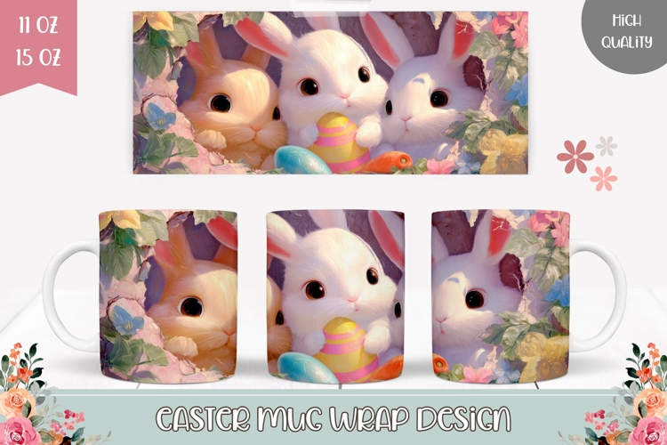 Cute Spring Mug Wrap Design, Easter Bunnies Mug Template